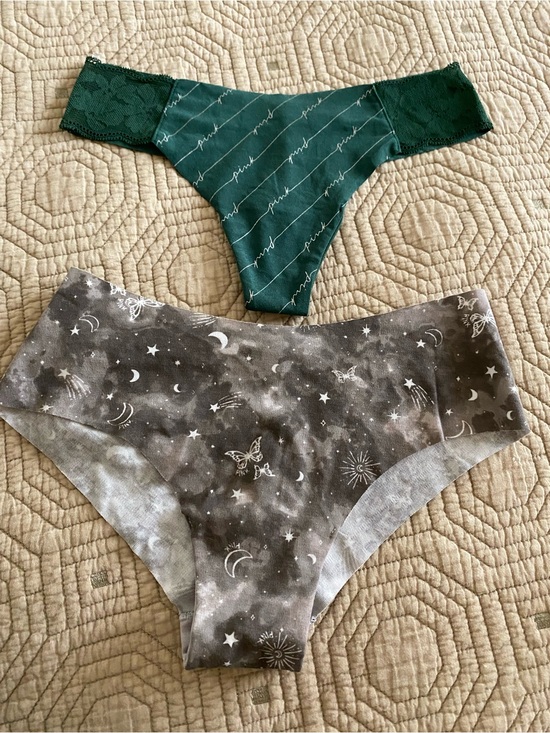 PINK Victoria's Secret Other - PINK Victoria's Secret Green Lace-Trim Thong & Gray Moonprint Hipster Panty Set
